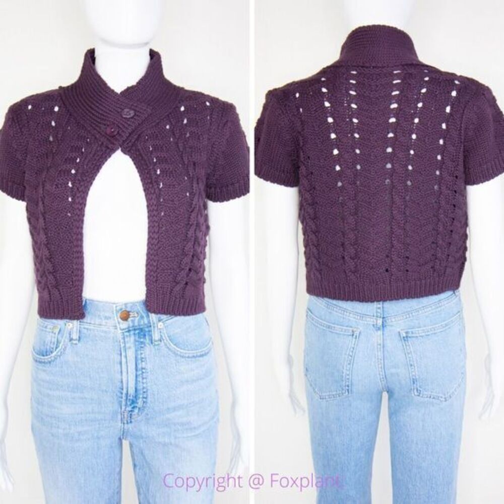 Marystyle Italy-made merino wool‎ blend deep purple crochet shrug cardigan